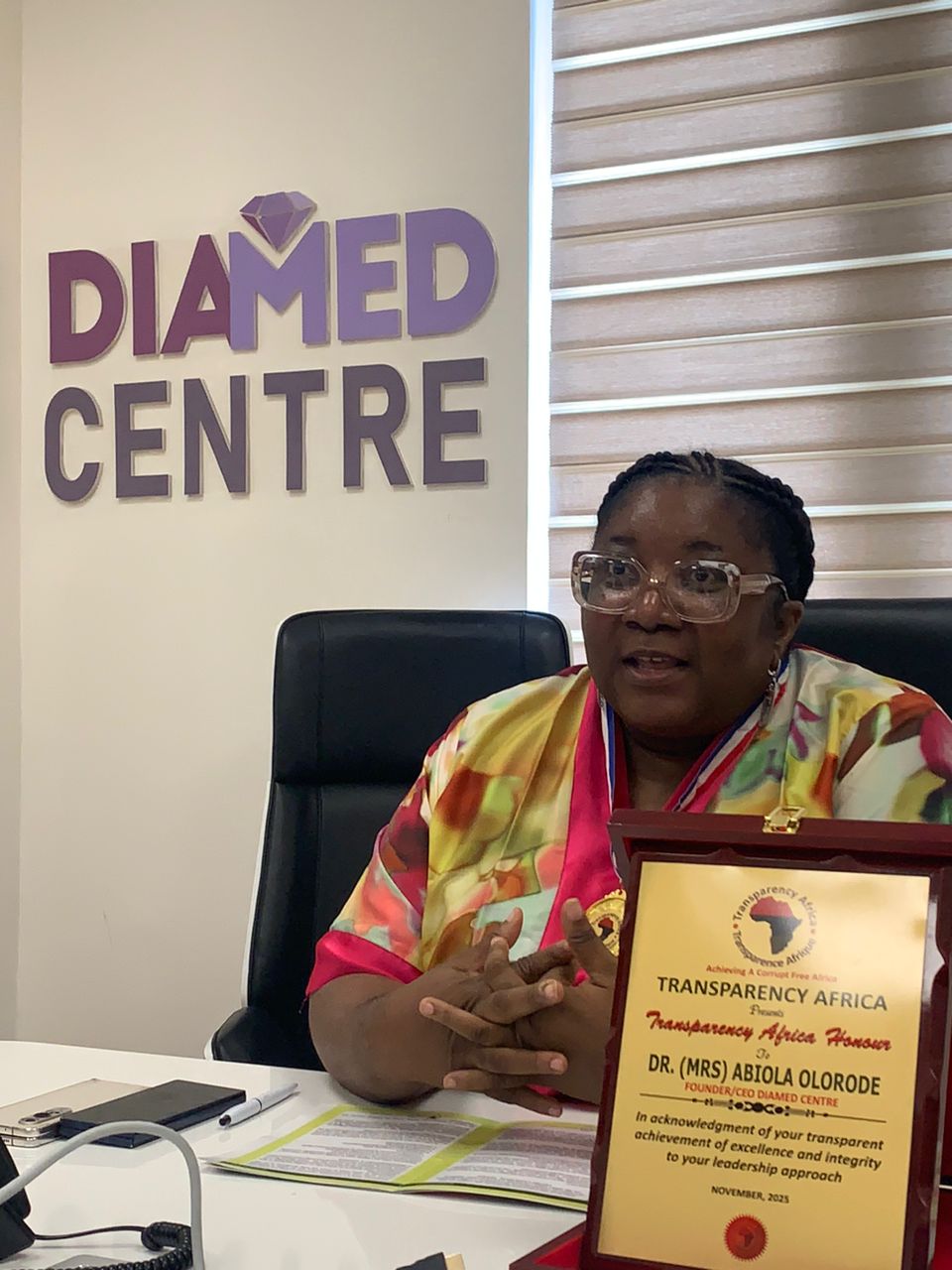 DR. ABIOLA OLORODE, THE FOUNDER/CEO OF DIAMET CENTRE BESTOWED WITH TRANSPARENCY AFRICA HONOUR  | Transparency Africa