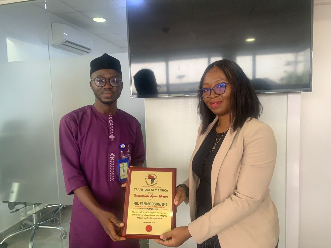 Transparency Africa Honours Mr. Sammy Ogunjimi, GMD/CEO, Codix Pharma Limited | Transparency Africa